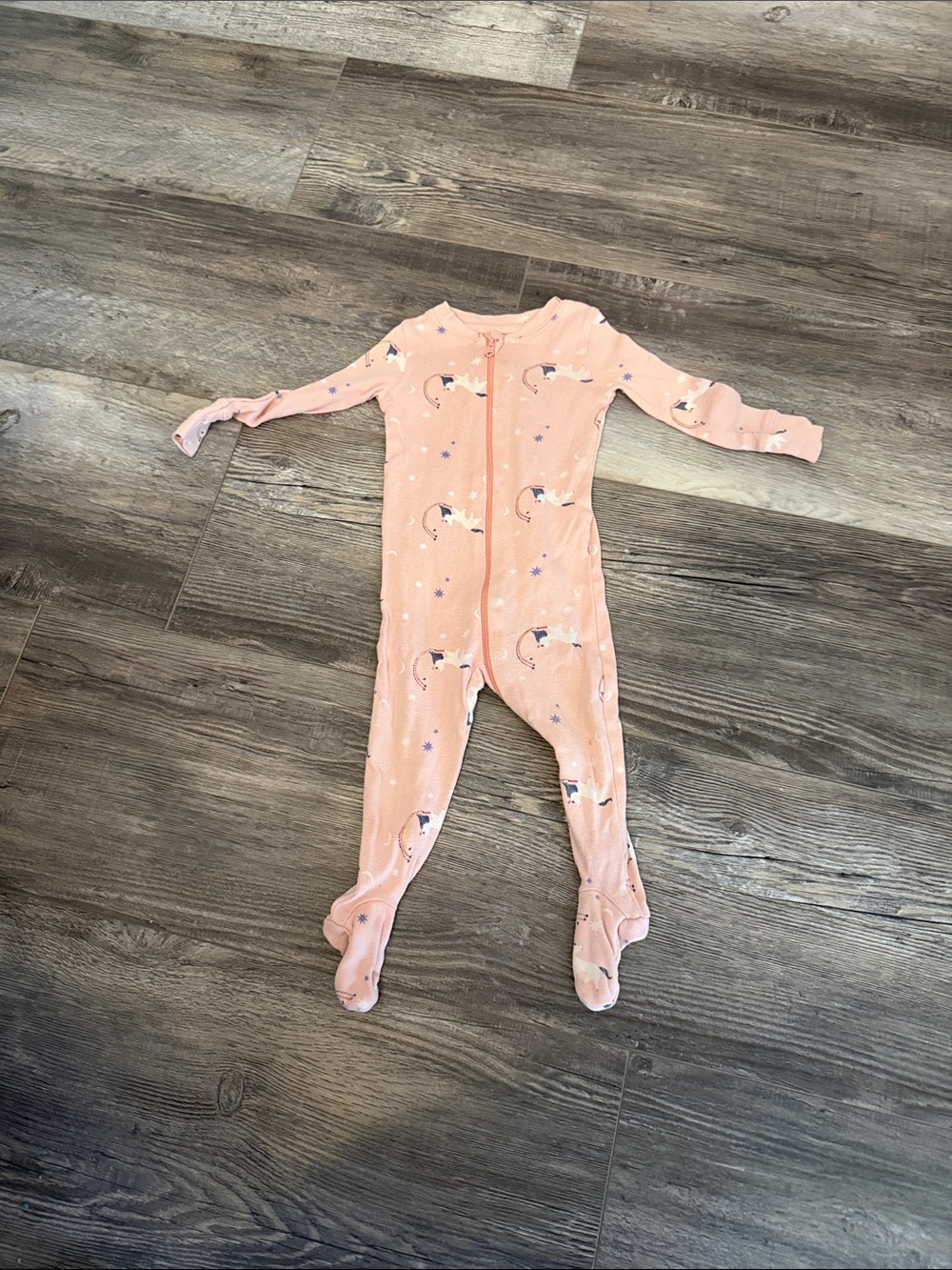 Rise Little Earthling Pink Unicorn & Stars‎ Footed One-Piece Pajamas for Kids